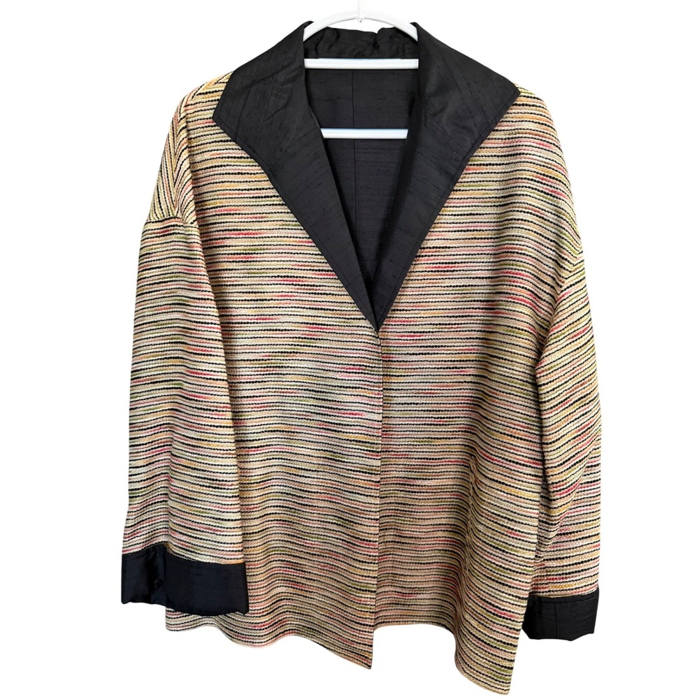 Lafayette 148 Marled Cotton‎ Silk Blazer L Black Reversible Work Travel Business